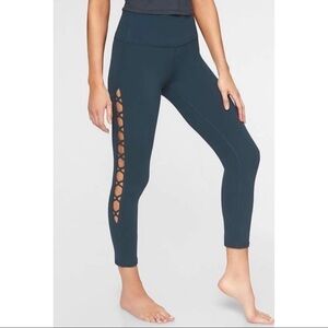 Athleta Shiva 7/8 Lace Up Detail Tights Leggings Teal Abyss Womens Size XS